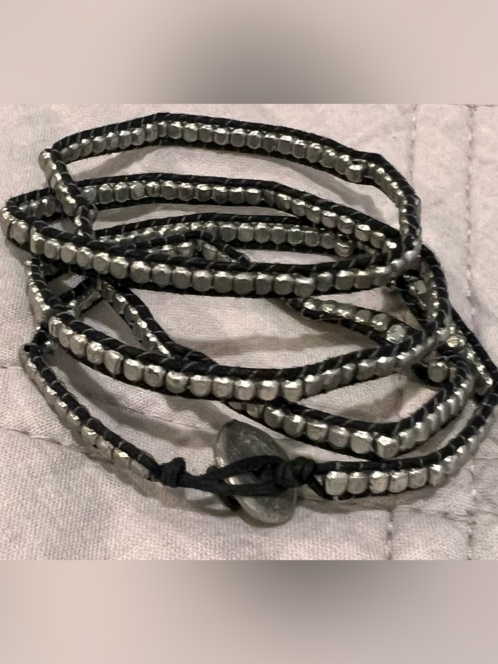 Mel Beaded Wrap Bracelet in Silver and Black